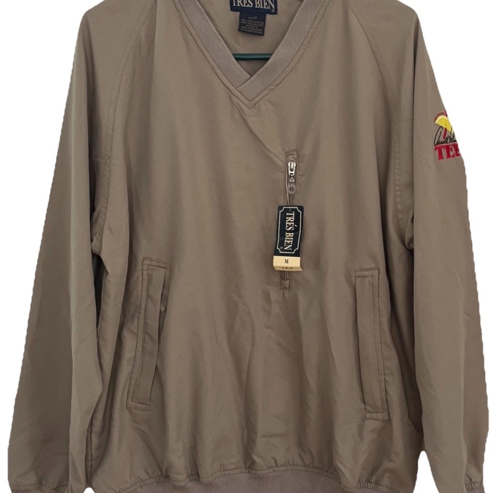 Vtg French Tres Bien Arnold Palmer Golf Mens Med Bomber Jacket Beige Tan Rare